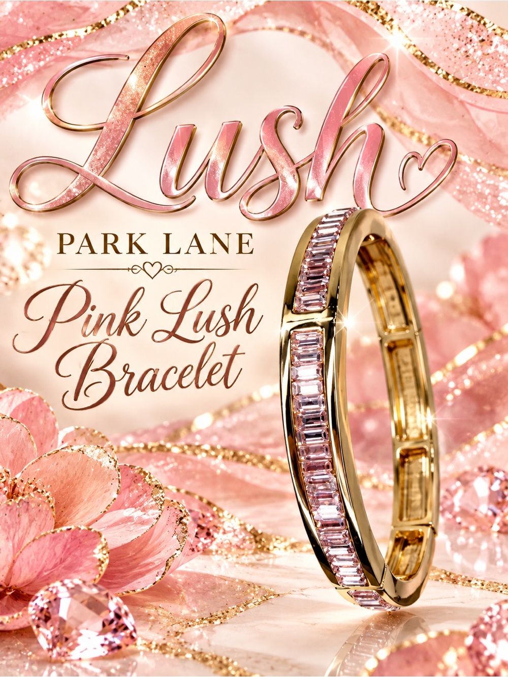 Park Lane Women’s “Lush” Pink Gold Tone Statement Crystal Bangle Bracelet NWT